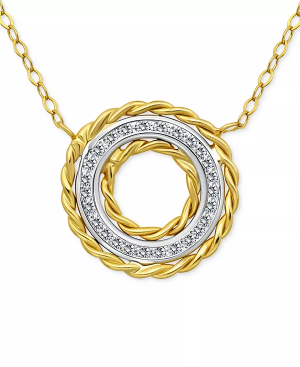 

Ожерелье с подвеской в форме круга из кубического циркония в оправе из стерлингового серебра и стерлингового серебра с 18-каратным золотом, 16 дюймов + 2 дюйма, эксклюзивно в Macy's Giani Bernini, yellow