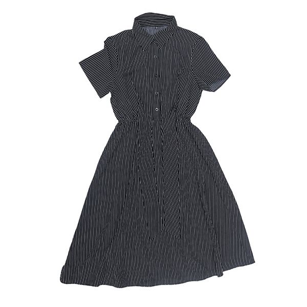 

Полосатое рабочее платье для женщин с лацканами, поясом и коротким рукавом Inspire Chic