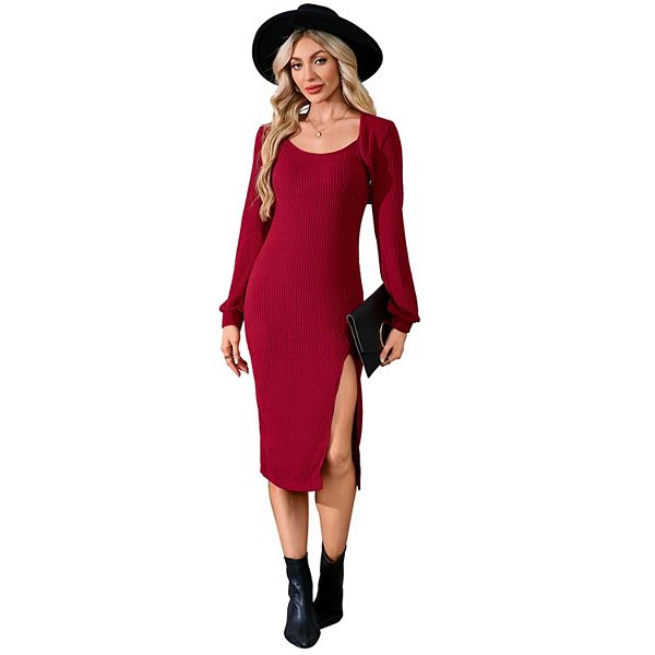 

Женский комплект из вязаного платья-свитера и укороченного кардигана Yesfashion, Wine Red