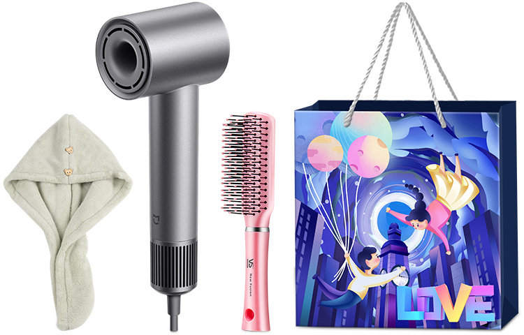 

Фен для волос Mi, Fog tea gray with dry hair hat + styling comb + Tanabata gift bag