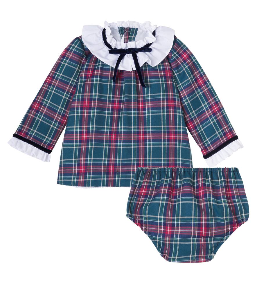 

Комплект из платья и панталонов Baby Flora из хлопковой смеси La Coqueta, Green Tartan