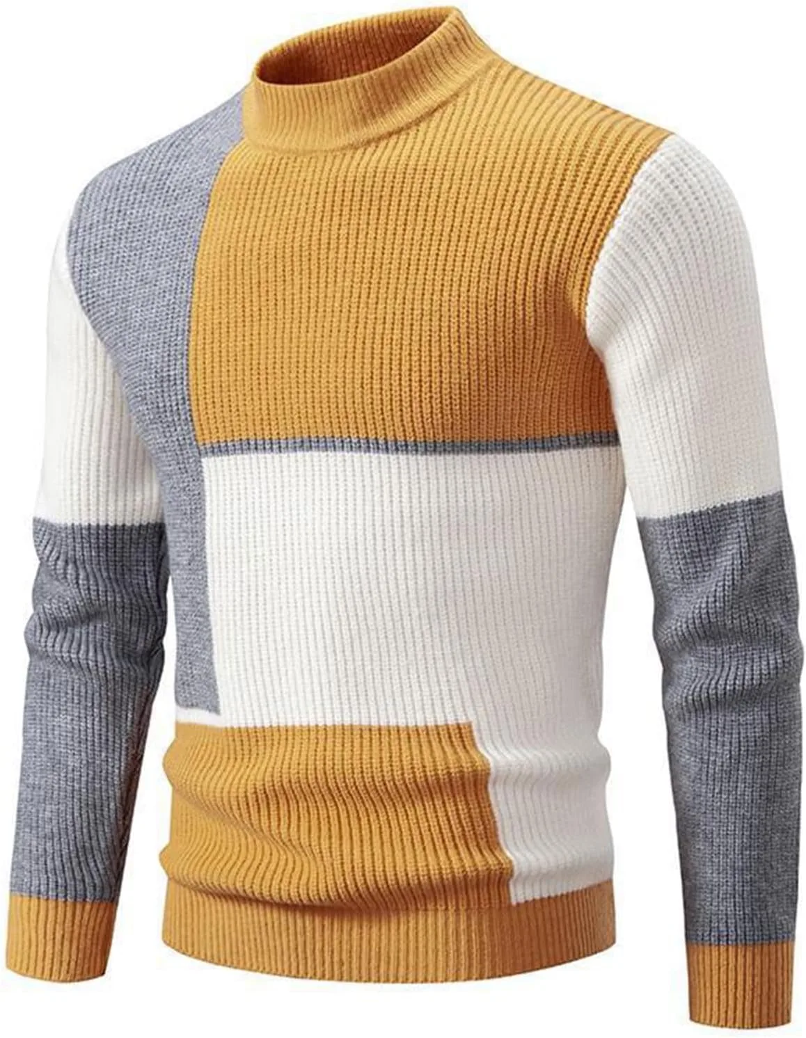

Мужской свитер-водолазка с длинным рукавом, Slim Fit, Color Block, теплый, Plus Size