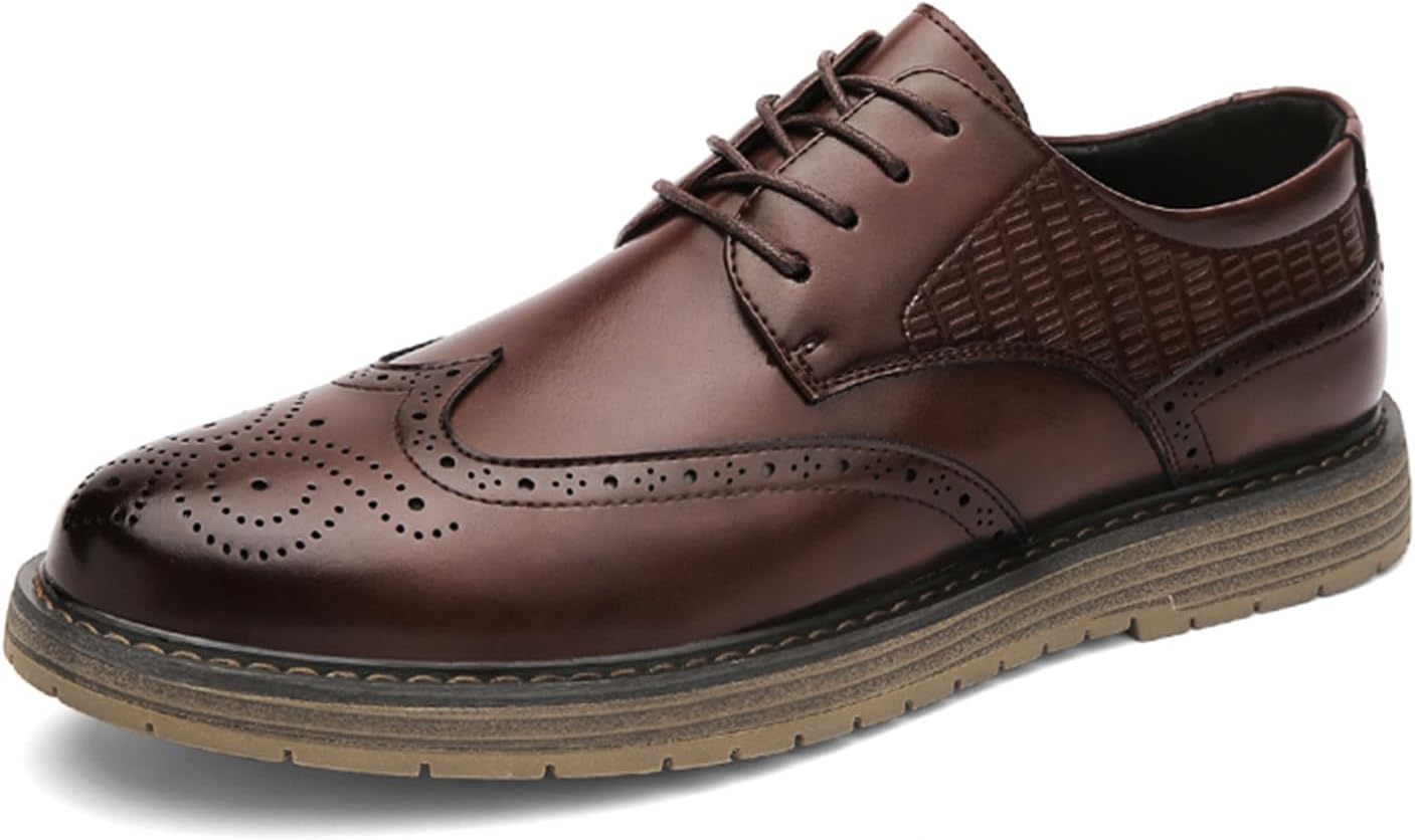 

Мужские туфли из натуральной кожи Оксфорды, деловые кроссовки, удобные броги, формальные и деловые прогулочные туфли Abborora, коричневый