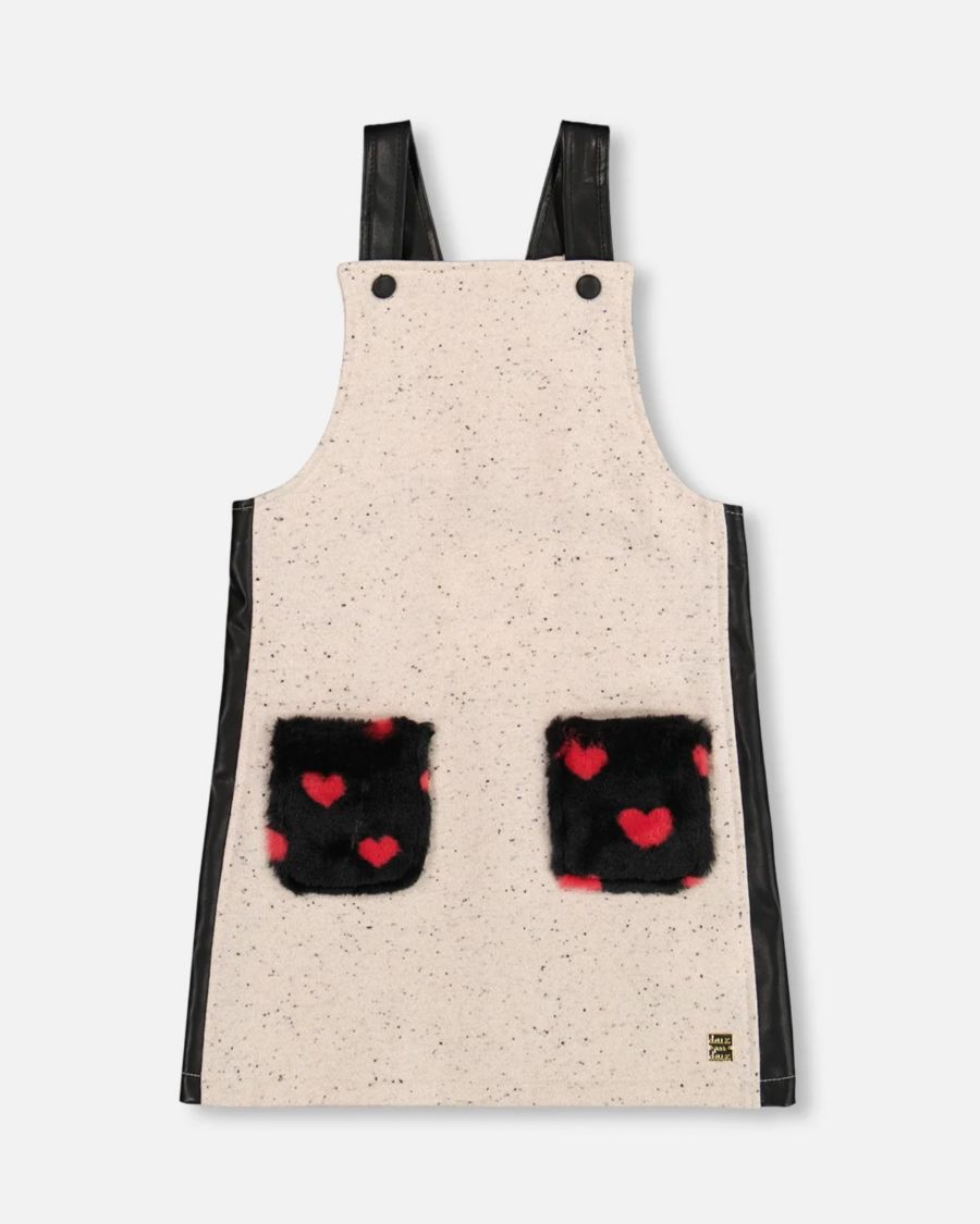 

Детский комбинезон-платье из блестящей французской махровой ткани, бежево-черного цвета - для малышек/детей Deux par Deux, Beige and black