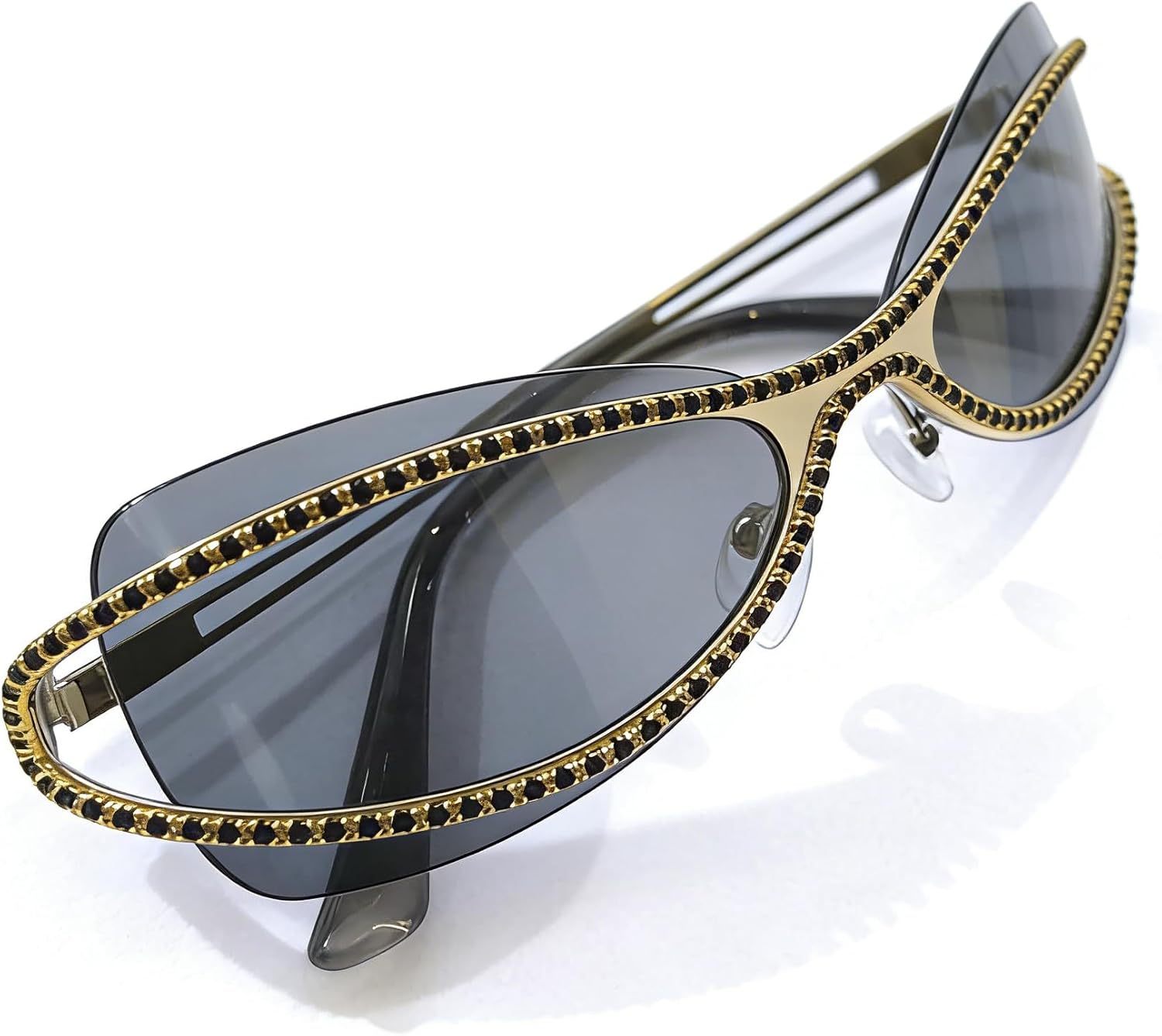 

Большие солнцезащитные очки в стиле «пилот-панк» со стразами, роскошные винтажные солнцезащитные очки в крупной оправе для женщин, для активного отдыха, защита от ультрафиолета UV400 mincl, Silver Grey