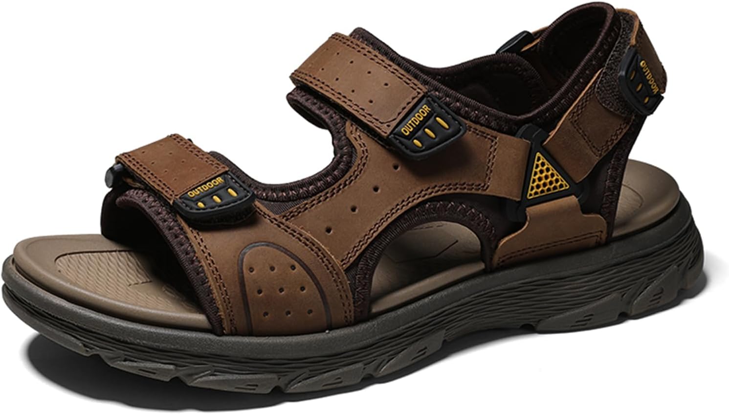 

Мужские легкие походные сандалии с открытым носком, нескользящие, для спорта на открытом воздухе, кожаные для троп, повседневные водные обувь Abborora, коричневый