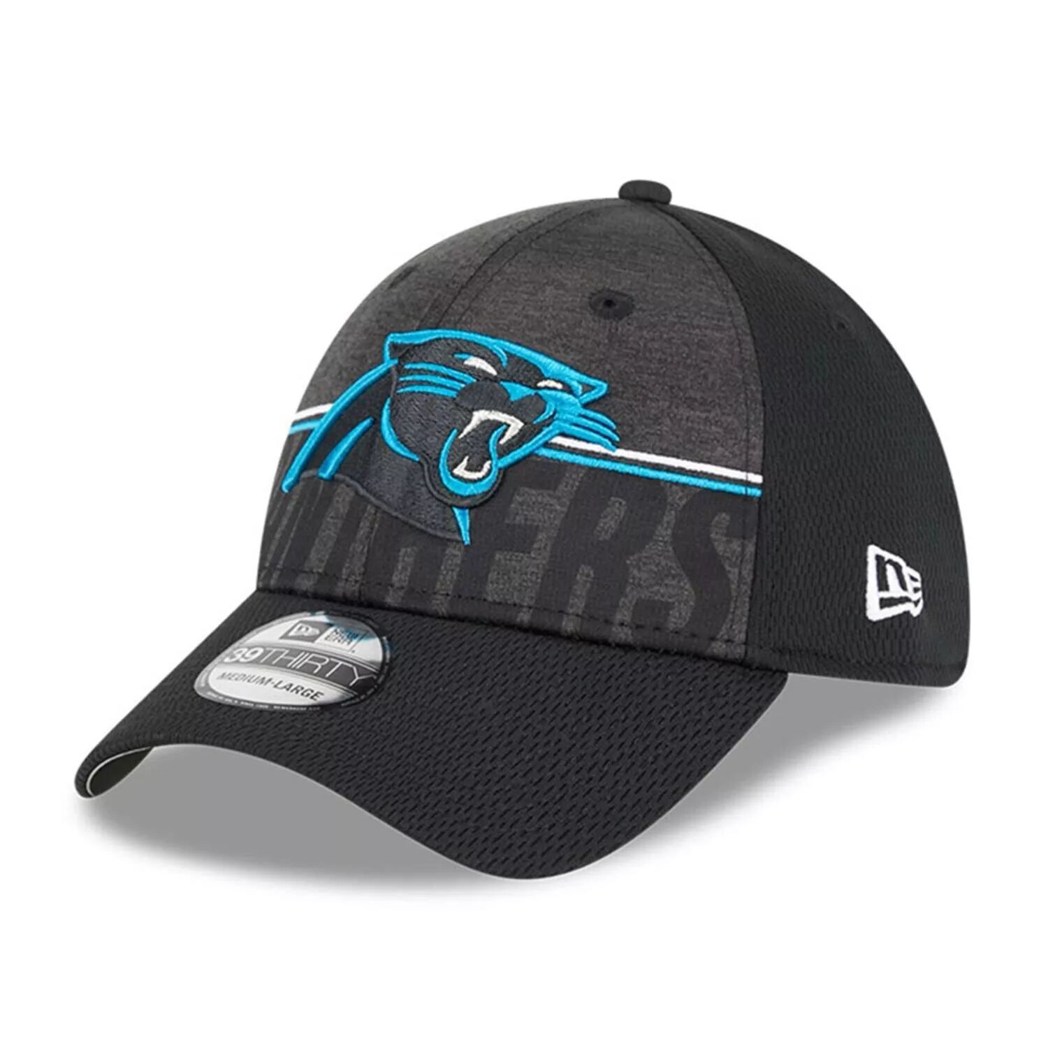 

Мужская кепка New Era Black Carolina Panthers 2023, тренировочный лагерь НФЛ 39THIRTY Flex Fit.