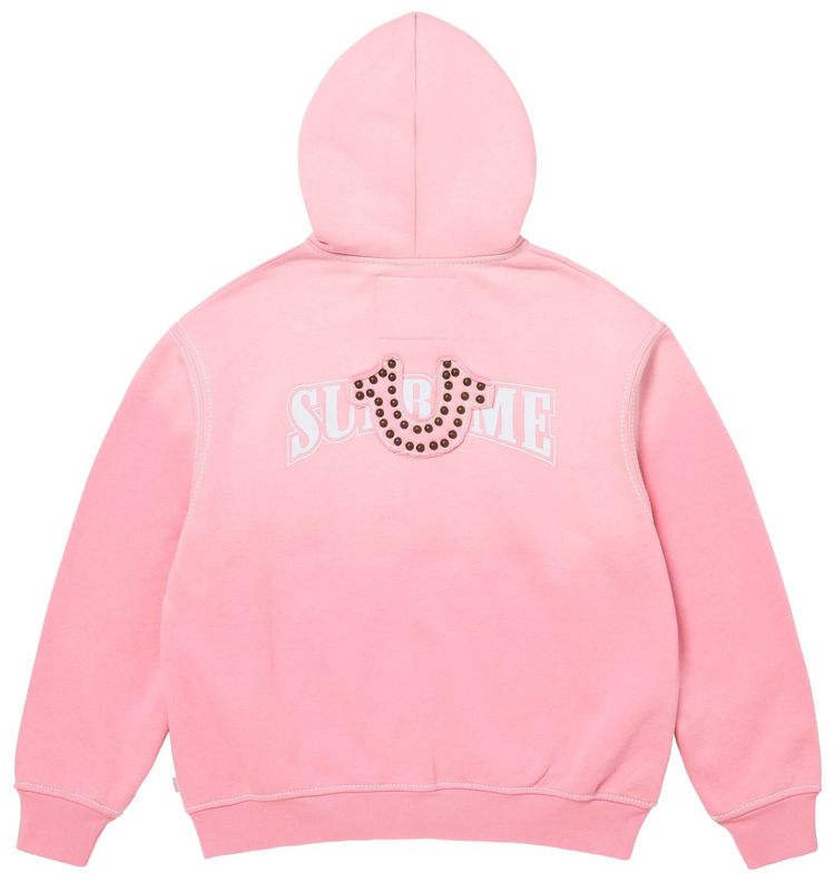 Толстовка Supreme x True Religion на молнии с капюшоном, розовая — фото 2