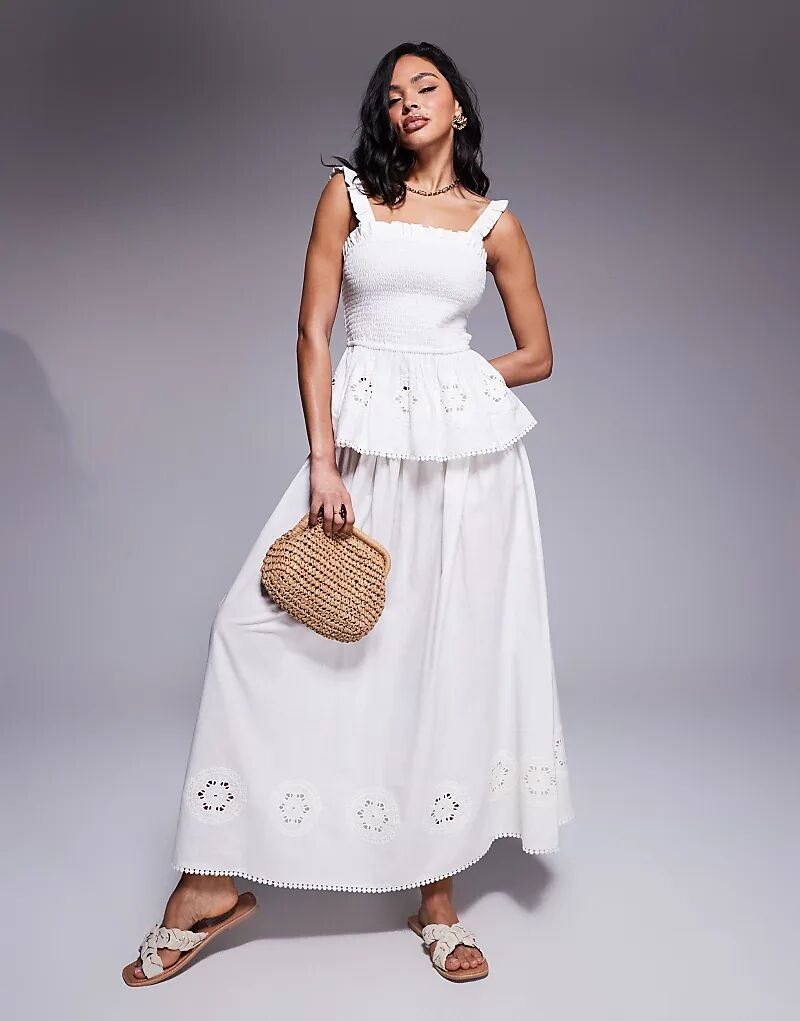 

Пляжная макси-юбка из хлопкового поплина ASOS DESIGN Angie с вышивкой кремового цвета