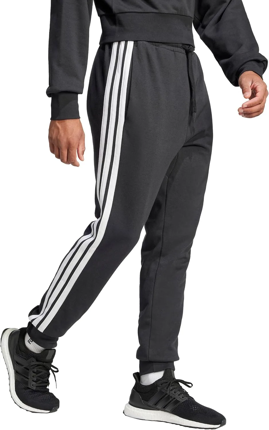 Мужские спортивные брюки Adidas Essentials 3-Stripes из французского махрового трикотажа, черно-белый — фото 4