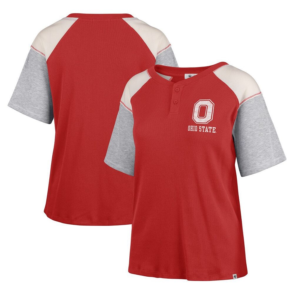 

Женская футболка '47 Scarlet Ohio State Buckeyes Underline Harvey Colorblock Raglan Henley, цвет Osu Red