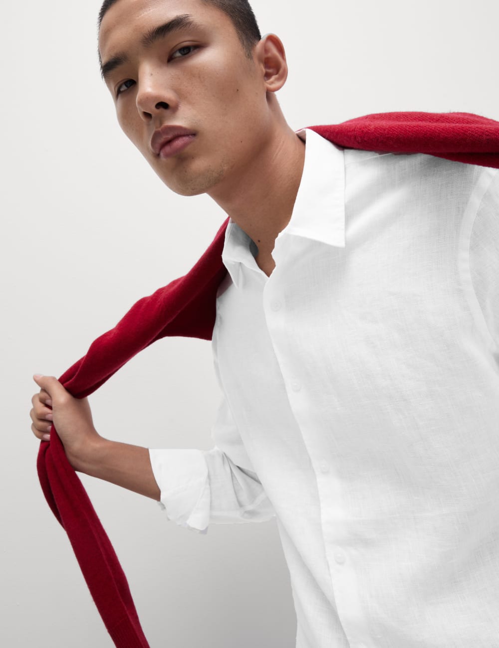 

Рубашка из чистого льна Slim Fit Easy Iron Marks & Spencer, белый
