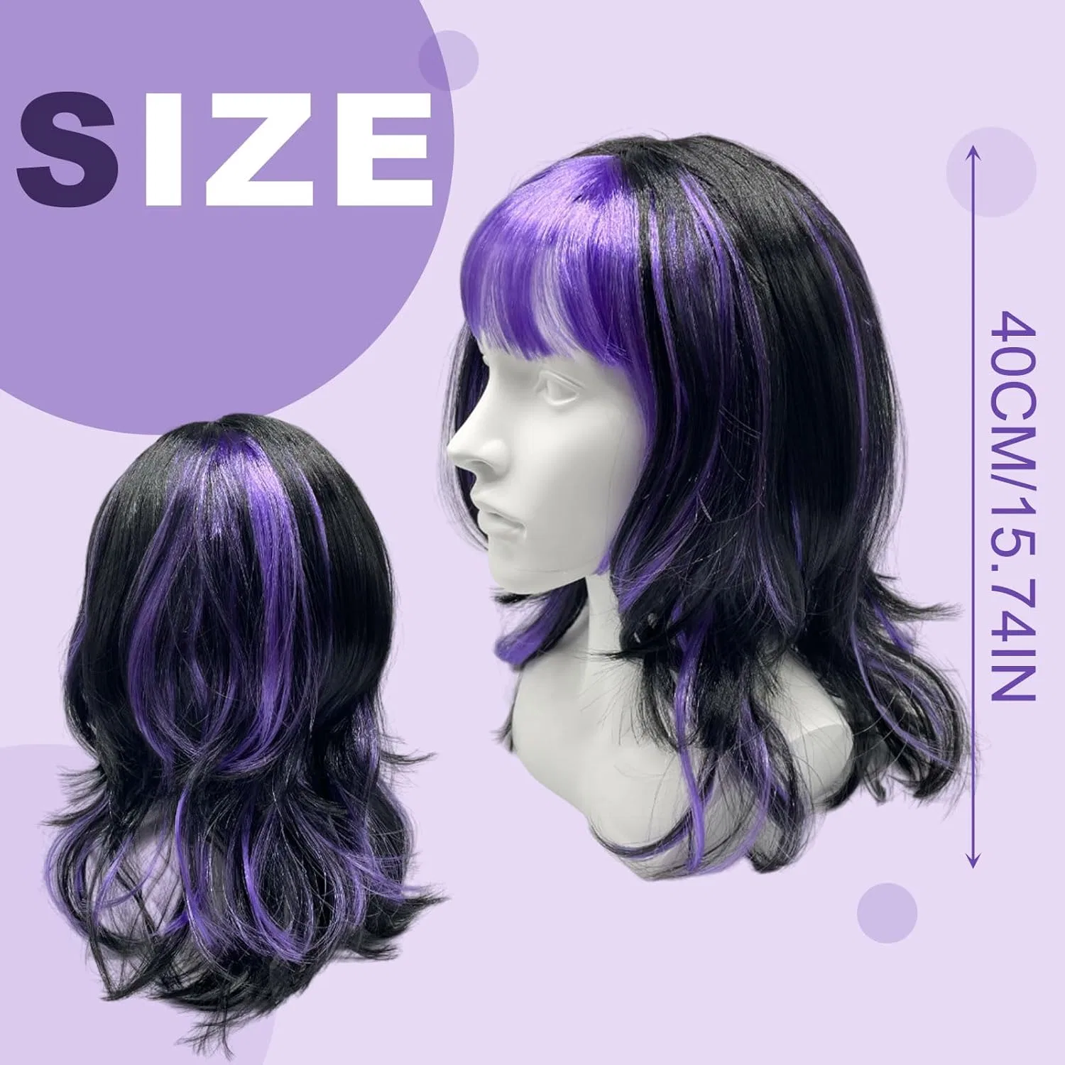 Длинный кудрявый парик ведьмы UILYNIU для Хэллоуина Uilyniu, Black / Purple — фото 2