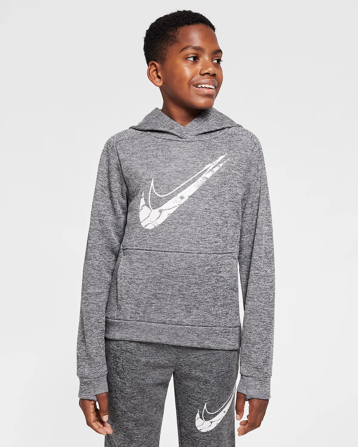 Детская худи Nike Therma-FIT Big Kids' Multi Stain Repel, Dark Grey/Photon Dust/Heather/White
