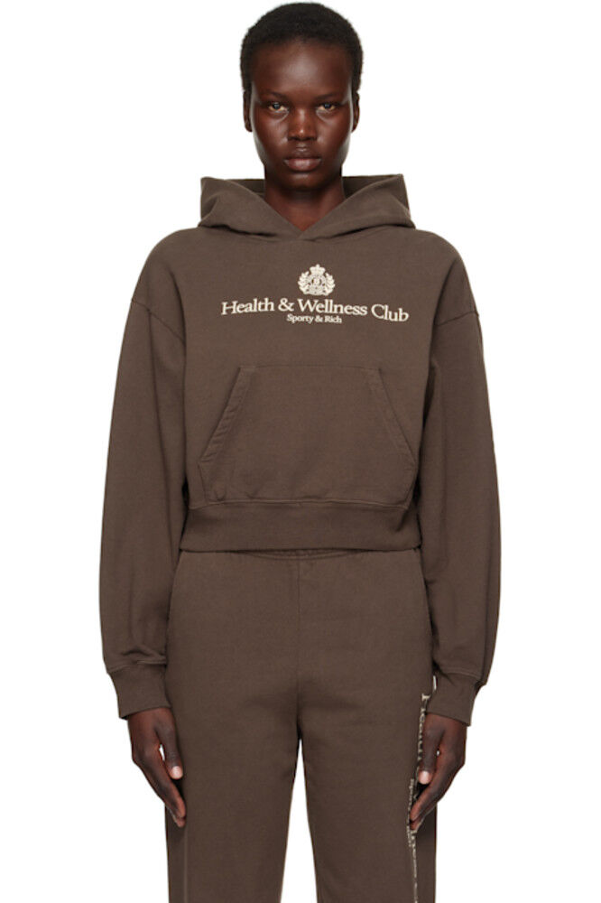 

Коричневая укороченная толстовка с капюшоном H&W Crest Sporty & Rich