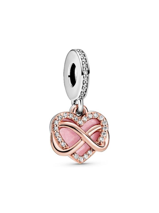 

Шарм Pandora Sparkling Infinity Heart Dangle Charm, стерлинговое серебро/розовое золото