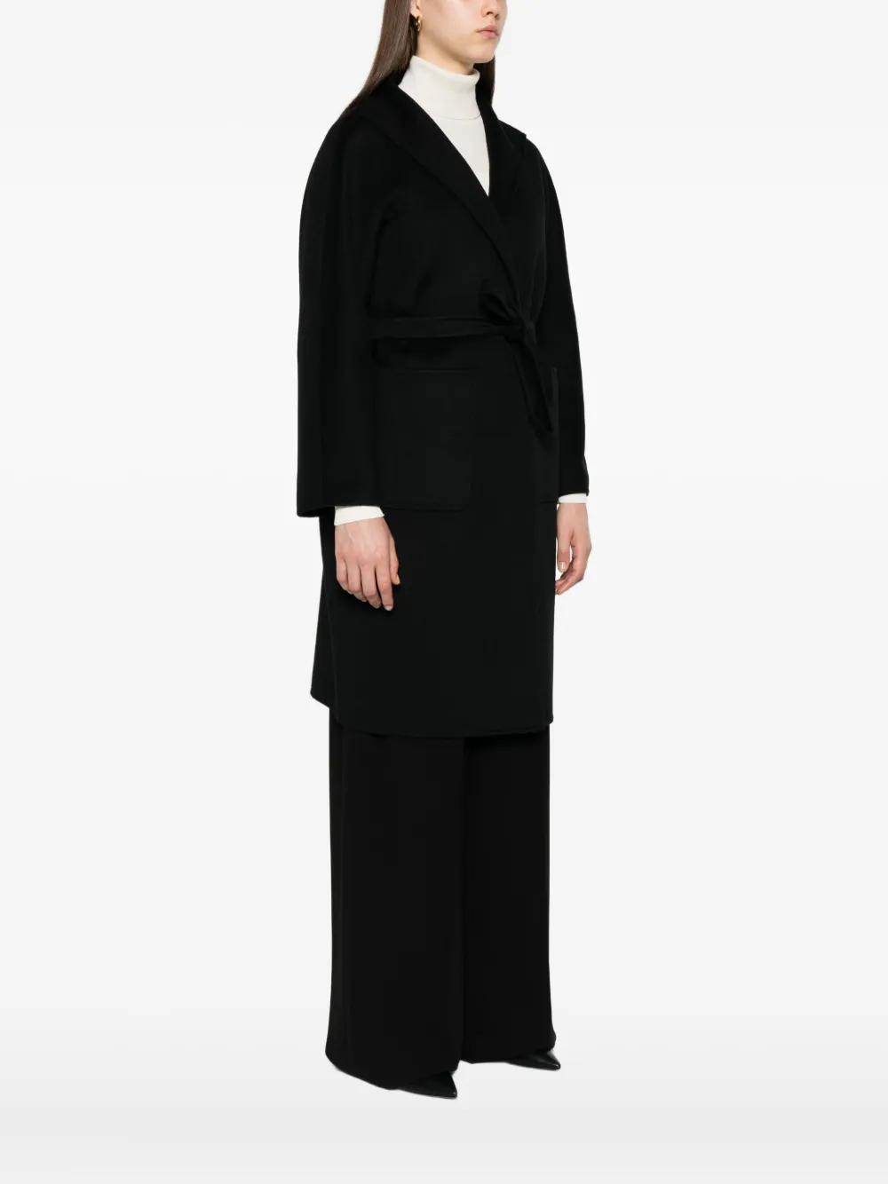 Кашемировое пальто с запахом и поясом MAX MARA, черный — фото 3