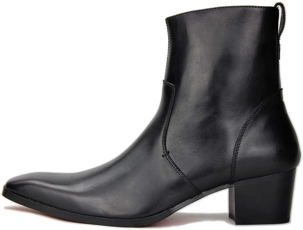 

Мужские кожаные ботинки OSSTONE Chukka Дизайнерские ботинки из телячьей кожи Повседневные туфли на каблуке на молнии OS-JY002-Black-Calfskin-US, черный