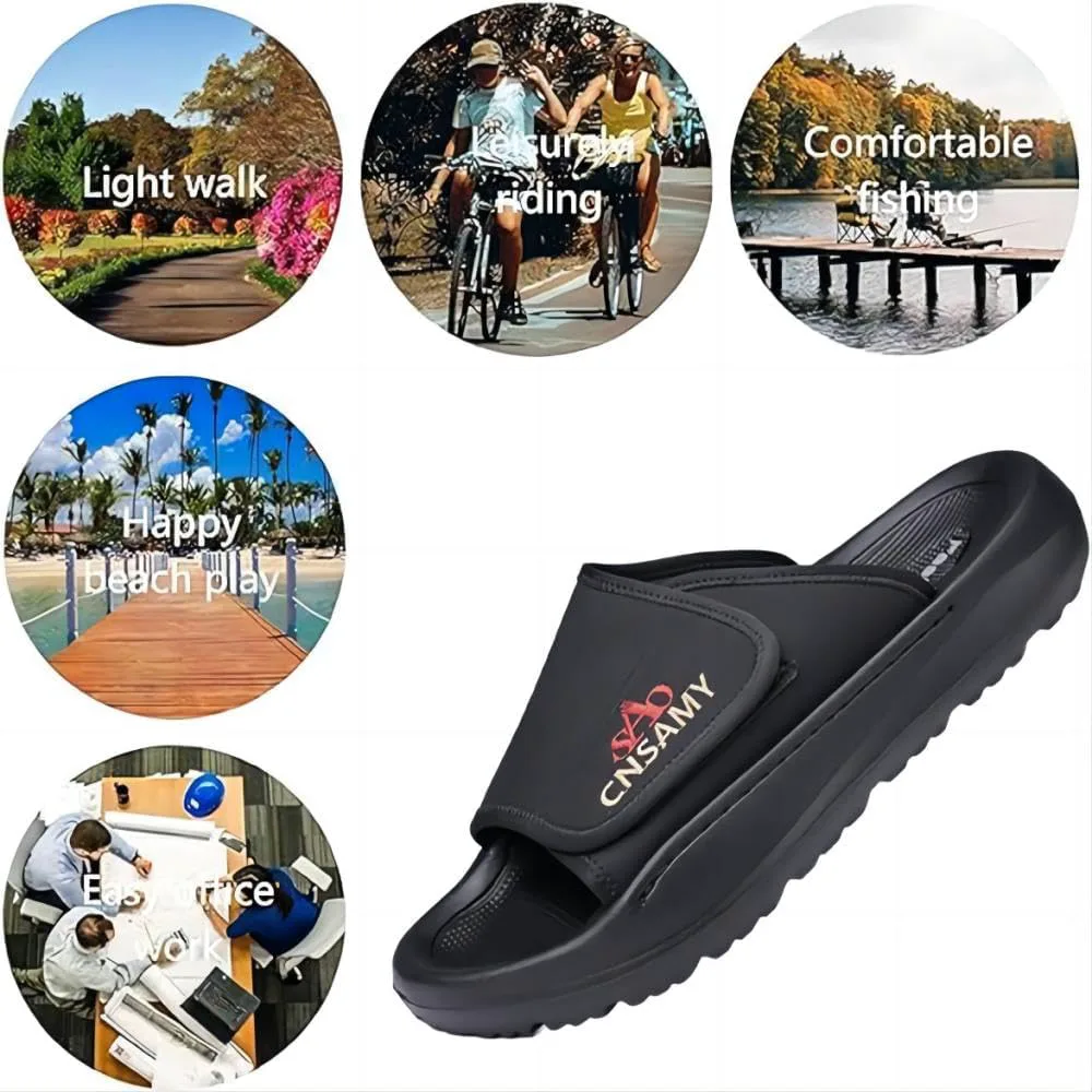 Asifn Men's Cushion Сандалии Легкие противоскользящие мягкие уличные ручные регулируемые повседневные слип-он для лета, черный — фото 4