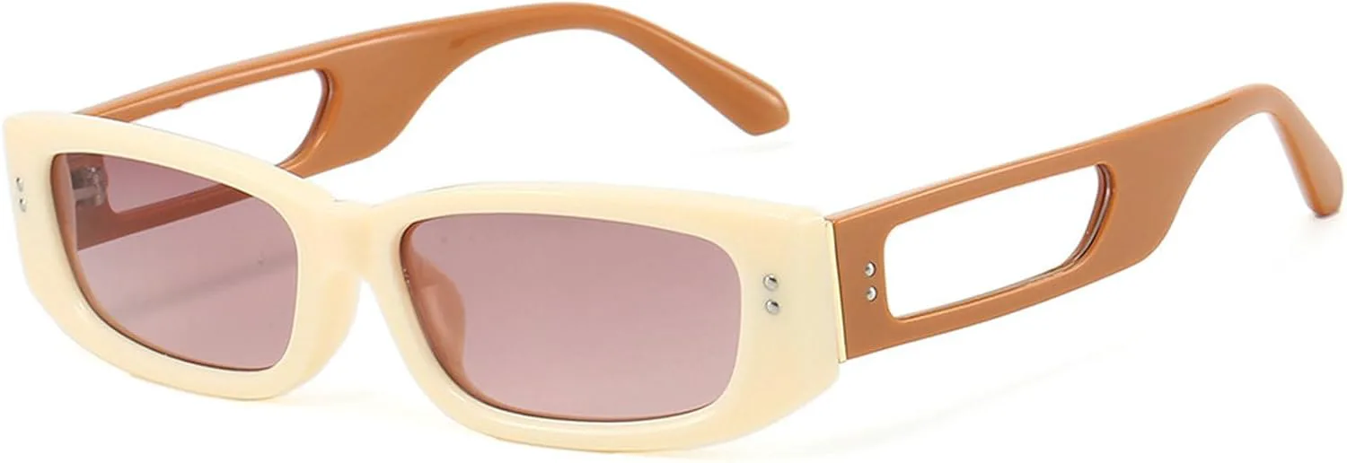 

Модные прямоугольные солнцезащитные очки для женщин, узкие, UV400, ретро, ​​с заклепками, градиентные, мужские прямоугольные солнцезащитные очки mincl, Beige Brown