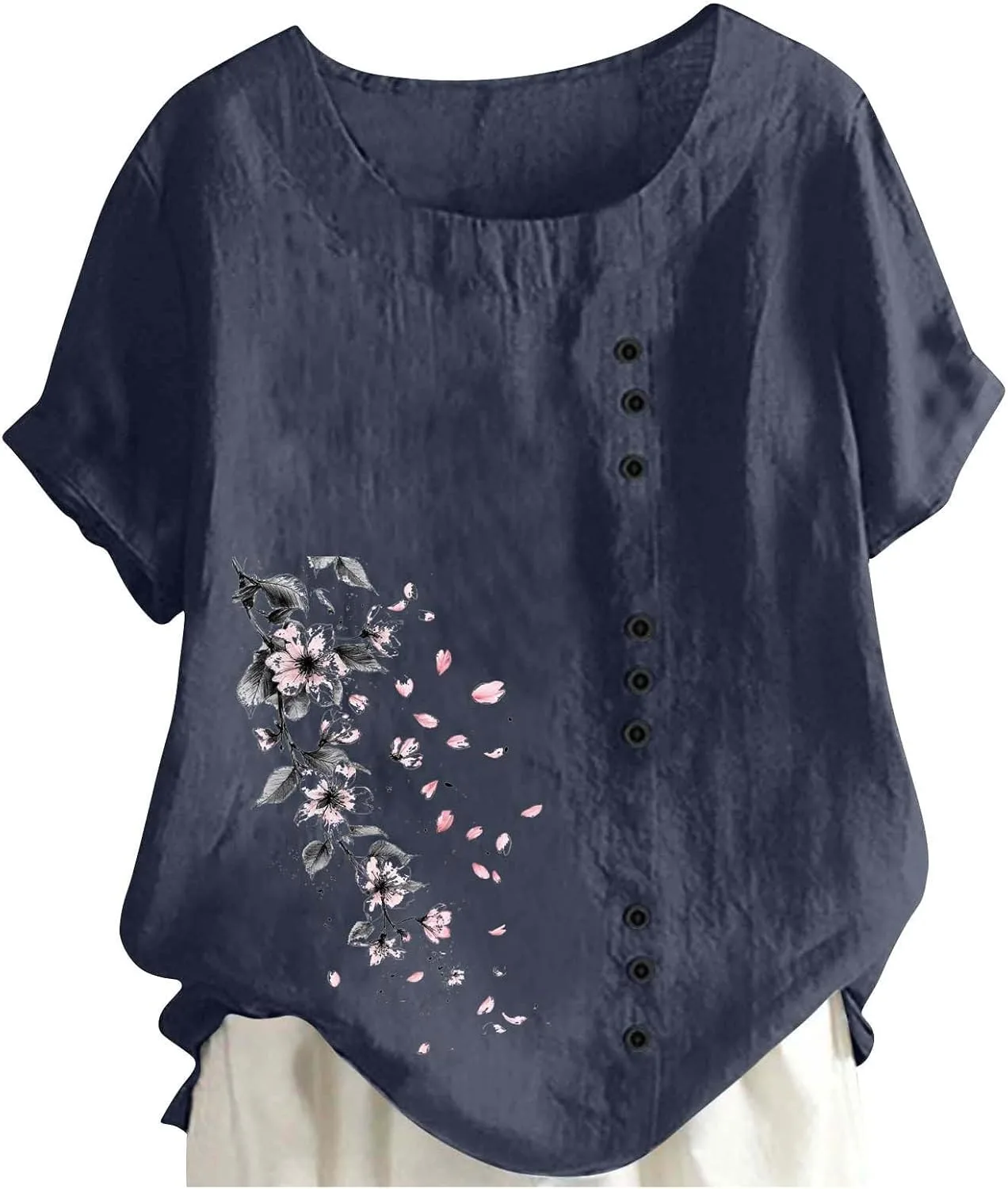 

Льняная блузка для женщин Plus Size с коротким рукавом Floleo