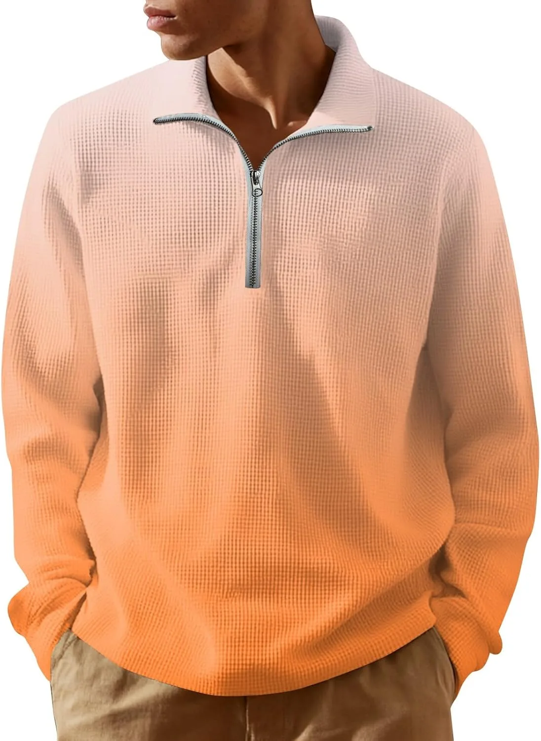 

Ymosrh мужская повседневная футболка-поло с длинным рукавом, градиент, молния, размеры M-3XL