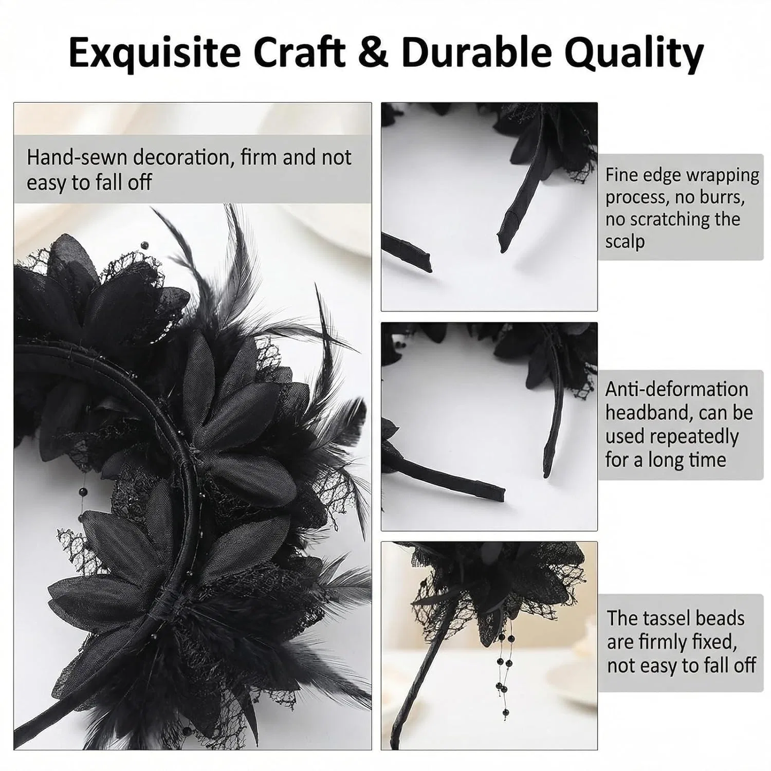 Ободок для волос Black Rose Mexican Flower Headband, черный Astrqle — фото 3