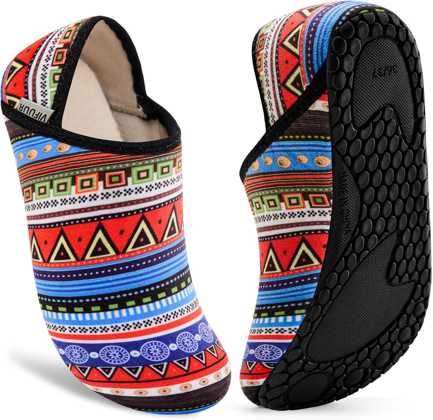 

Домашние тапочки VIFUUR для женщин и мужчин, носки-тапочки для дома, уютные пушистые тапочки, подходящие для спальни и путешествий, Geometric Style
