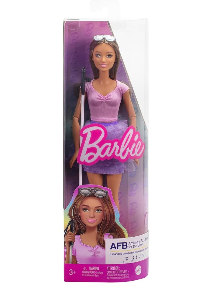 Barbie Юбка для слепой куклы в стиле модниц с оборками, белая трость, солнцезащитные очки — фото 4