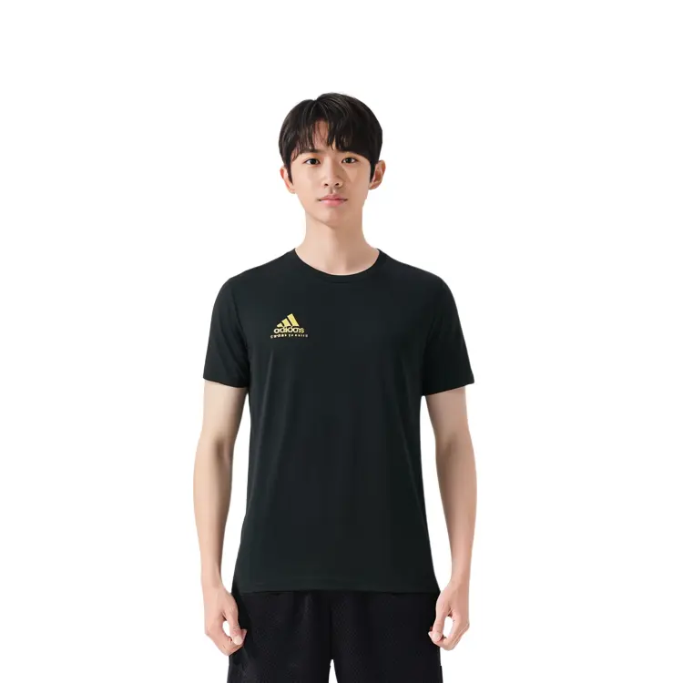 Футболка мужская черная с золотым логотипом Adidas, черный — фото 3
