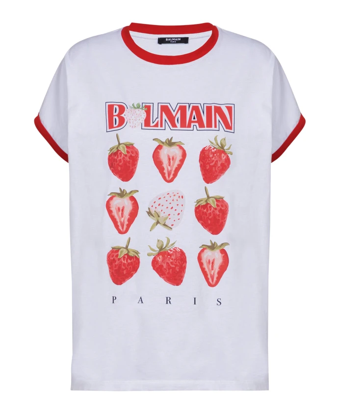 

Двухцветная футболка с принтом Bamain Fraise Balmain, белый