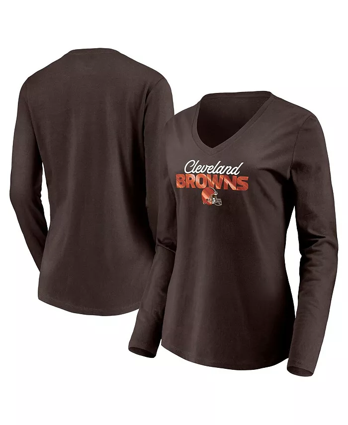 

Женская коричневая футболка Cleveland Browns Highly Value с длинным рукавом и V-образным вырезом Fanatics