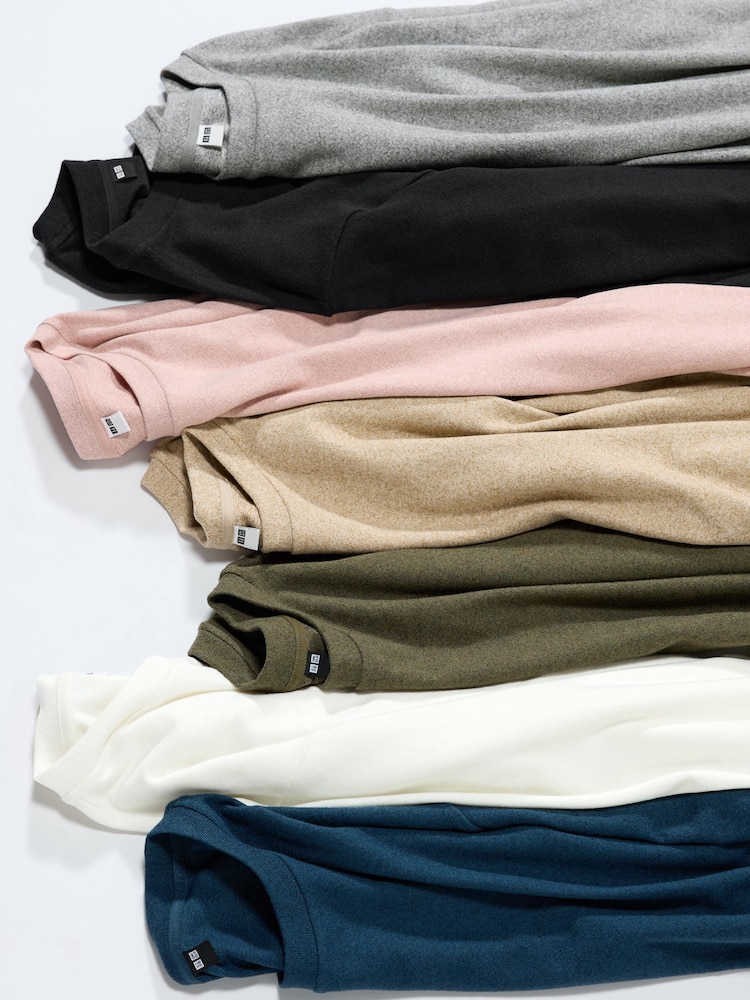 Лонгслив с круглым вырезом из мягкого трикотажного флиса Uniqlo, цвет 10 розовый — фото 3