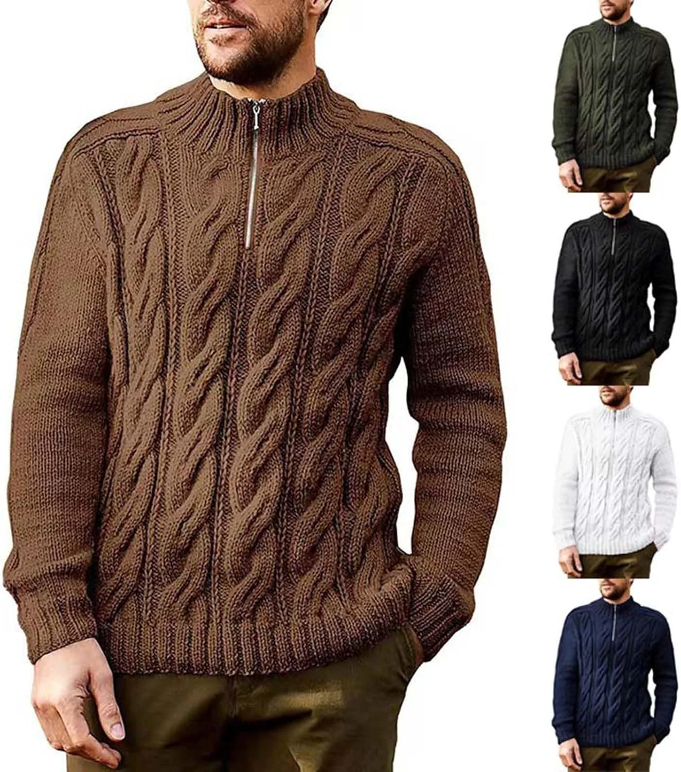 

Мужской кардиган с застежкой-молнией, вязаный, утепленный