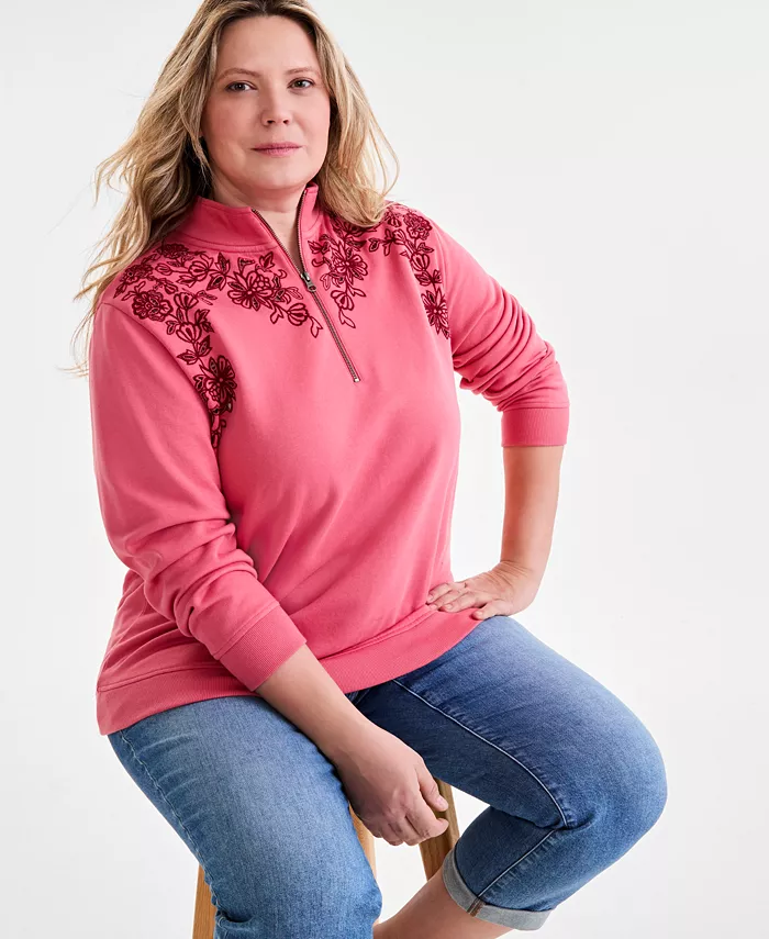 

Свитшот с вышивкой и молнией до середины Plus Size Style & Co, красный