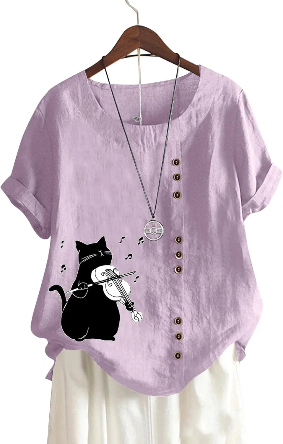 Футболка женская, свободная, из хлопка и льна, Light Purple — фото 2