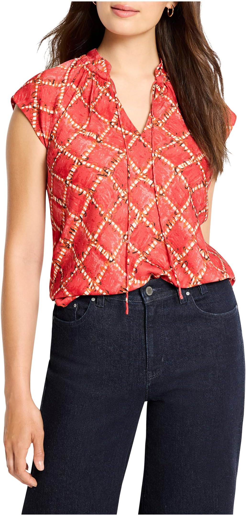 

Топ NIC+ZOE Squiggle Check Cap Sleeve Top, цвет Red Multi