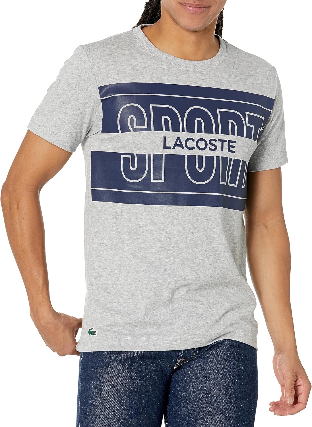 

Мужская спортивная хлопковая футболка Lacoste с принтом, Argent Chine