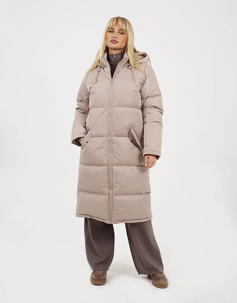 

Утепленная куртка Brave Soul макси-длины с фиксированным капюшоном в цвете «камень»