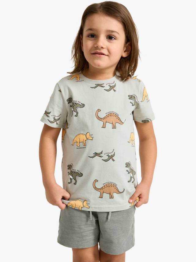 

Детская футболка с коротким рукавом и принтом динозавра Lindex, Light Dusty Green