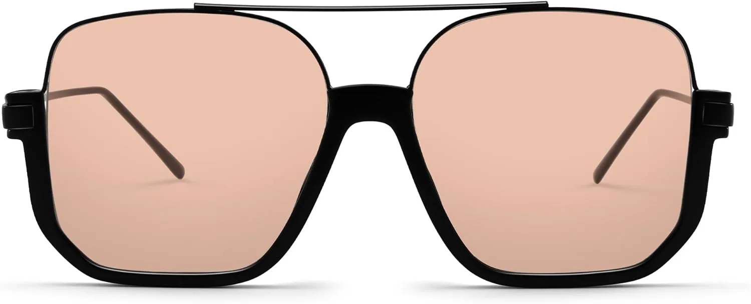 

Солнцезащитные очки COASION Oversized янтарного цвета для женщин, полуободковые, в стиле «пилот», квадратной формы, в стиле 70-х, Black Frame/Amber Tinted Lens