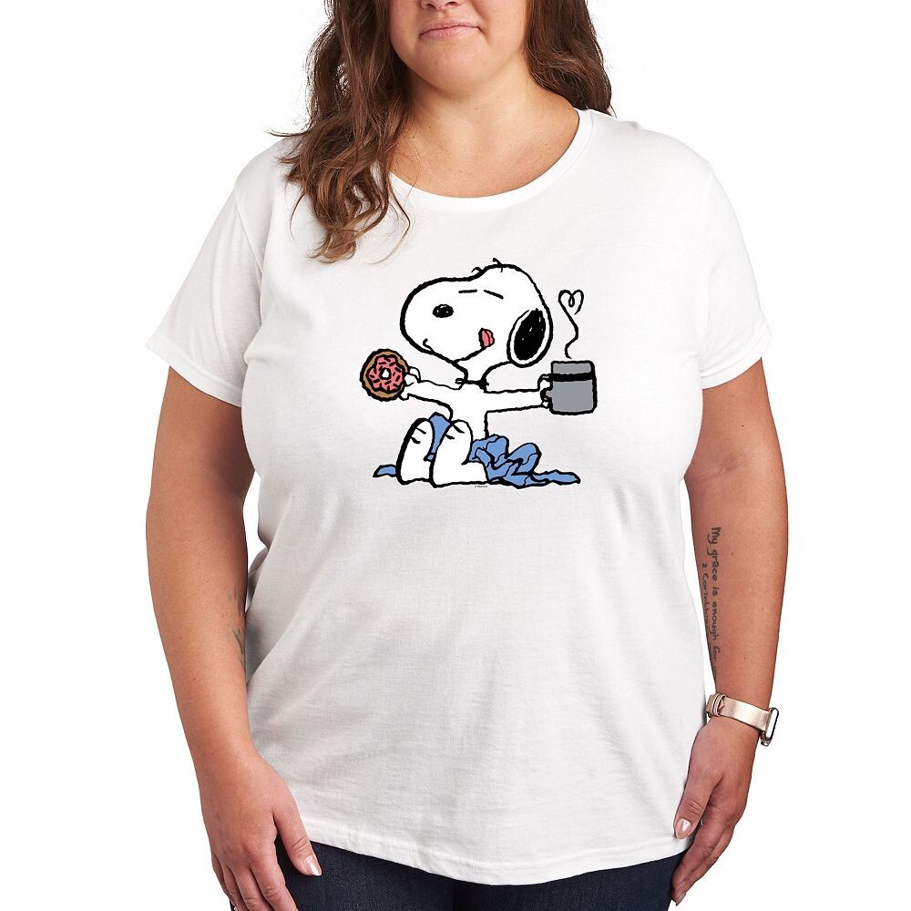 

Футболка с рисунком Plus Peanuts Donut Coffee Snoopy Licensed Character, белый