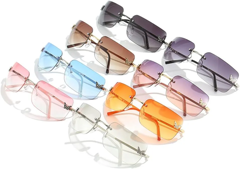 

Новые солнцезащитные очки в стиле панк без оправы для женщин и мужчин, с рисунком бабочек, солнцезащитные очки с защитой от УФ-излучения UV400 LANGSER, C2 Shades