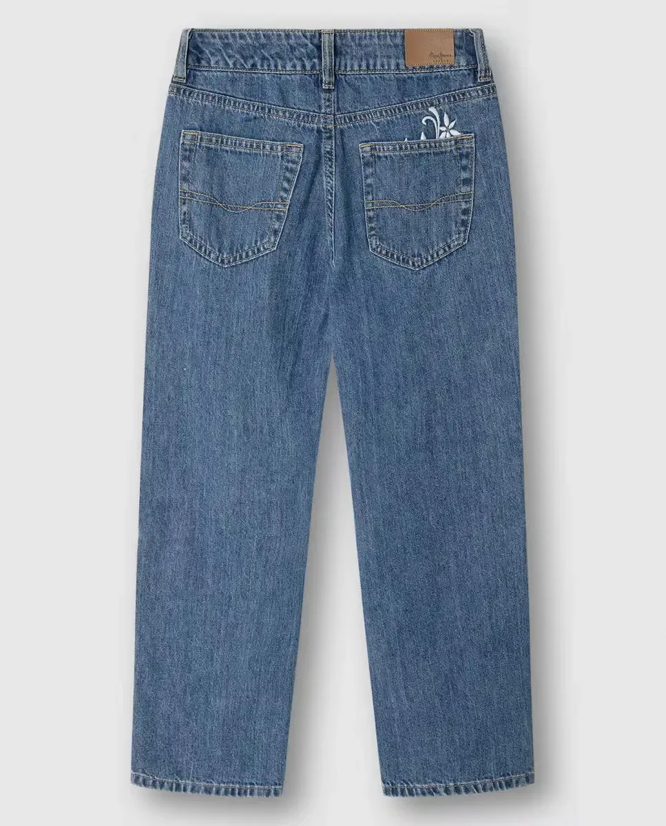 Джинсы с вышивкой Straight Robyne Floral для девочки Pepe Jeans, синий — фото 2