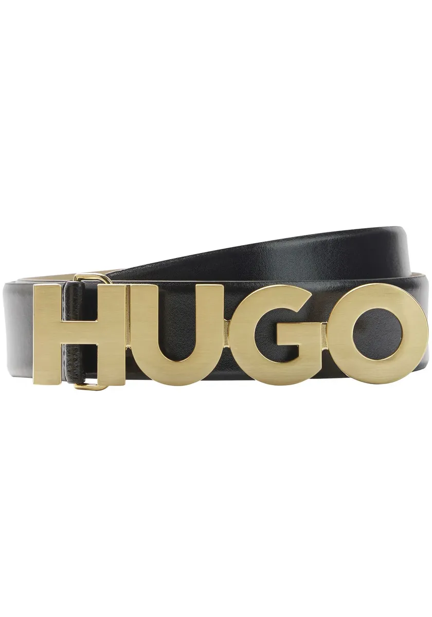 

Кожаный ремень HUGO с застежкой с логотипом, черный