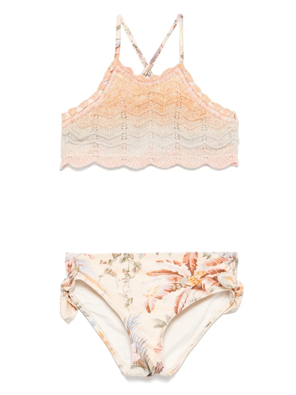

Комплект бикини с цветочным принтом, отделанный крючком ZIMMERMANN Kids, нейтральный