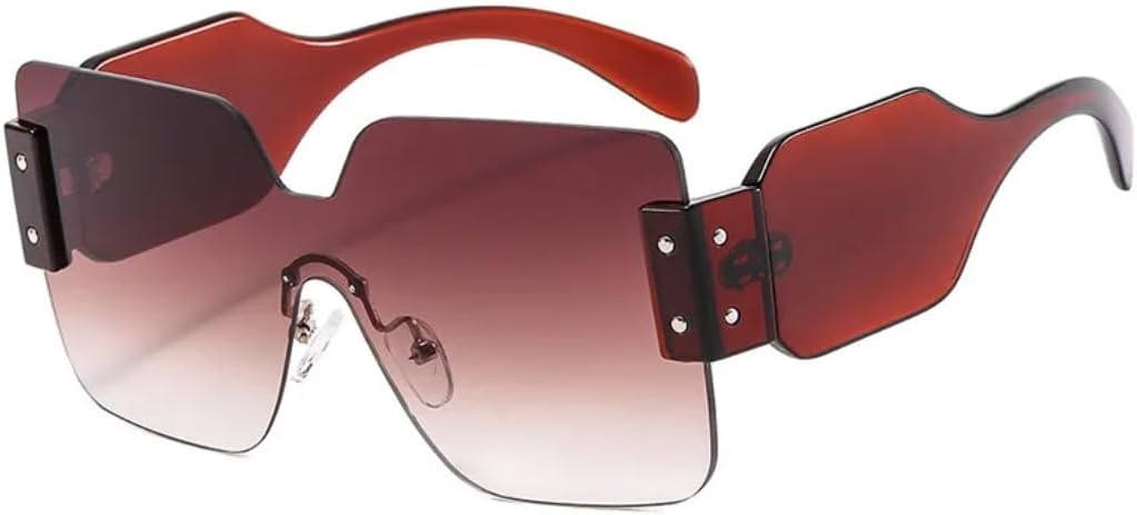 

Винтажные солнцезащитные очки без оправы квадратной формы для женщин и мужчин, с широкими дужками, в крупной оправе, защита от УФ-излучения UV400, класса люкс UATXTAU, Brown