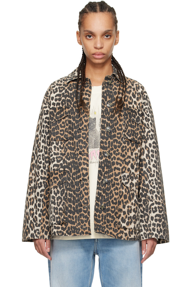 

Куртка из хлопкового полотна Leopard Ganni, цвет almond milk
