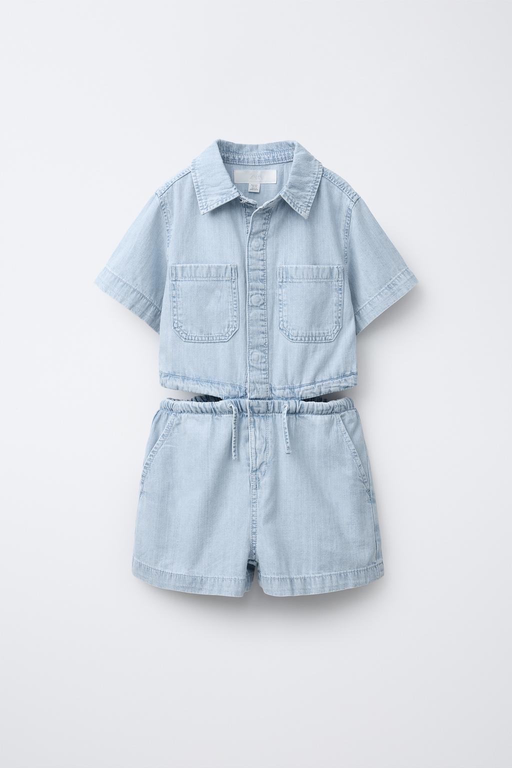

Джинсовый комбинезон с вырезом ZARA, синий