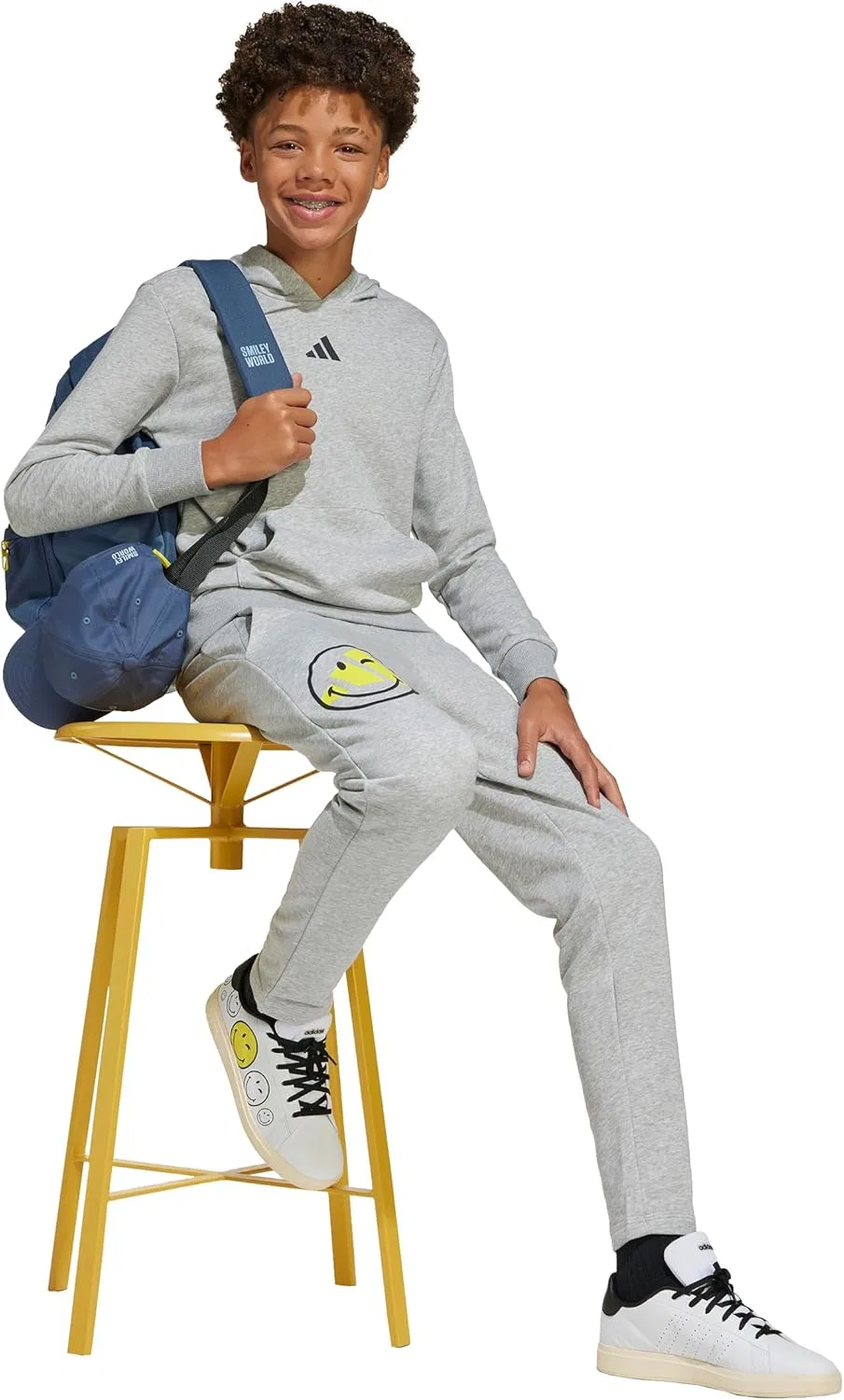 Детские спортивные штаны Adidas Originals Smiley World, Medium Grey Heather/Bright Yellow — фото 4